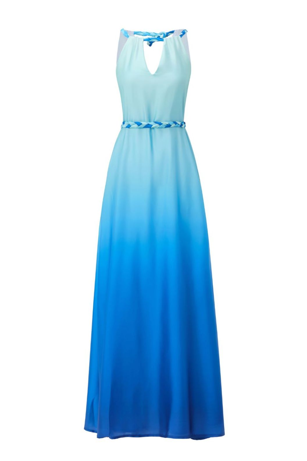 Ocean Breeze Blue Satin Maxi Dress