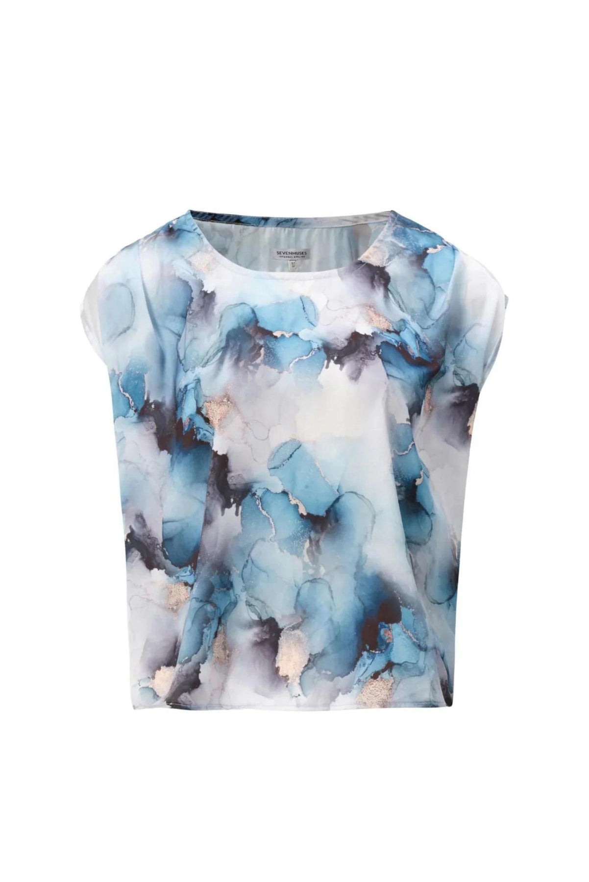 Golden Blue Floral Satin Blouse