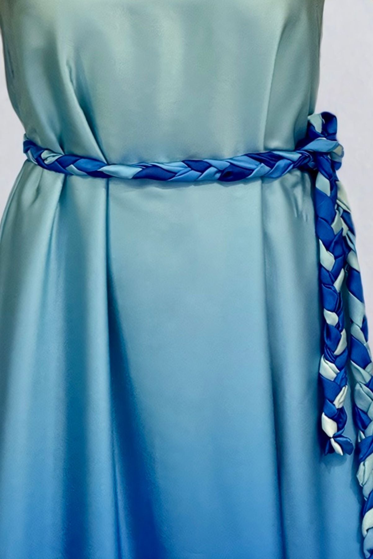 Ocean Breeze Blue Satin Maxi Dress