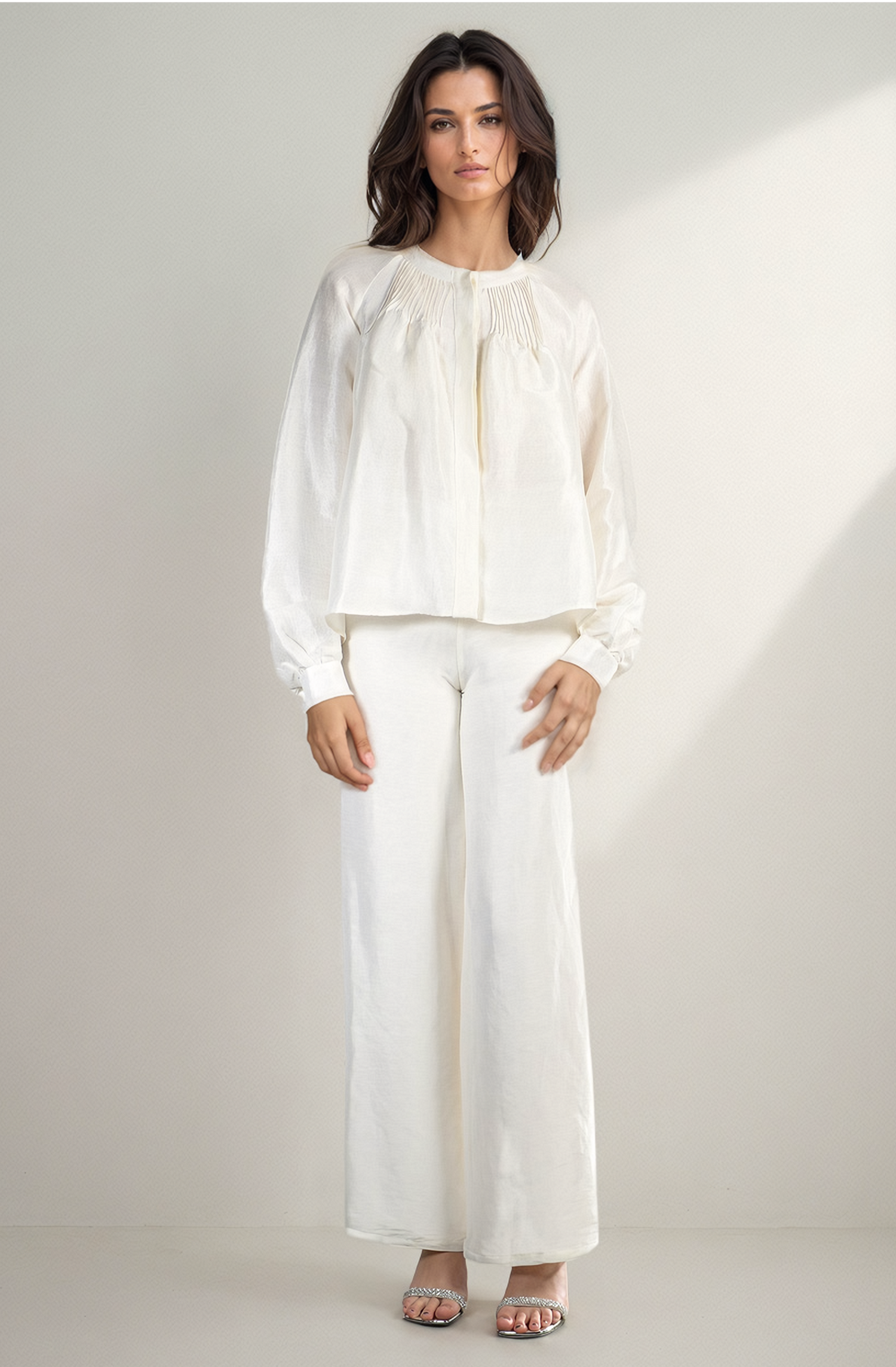 Double Slit Silk Trousers with Lacework