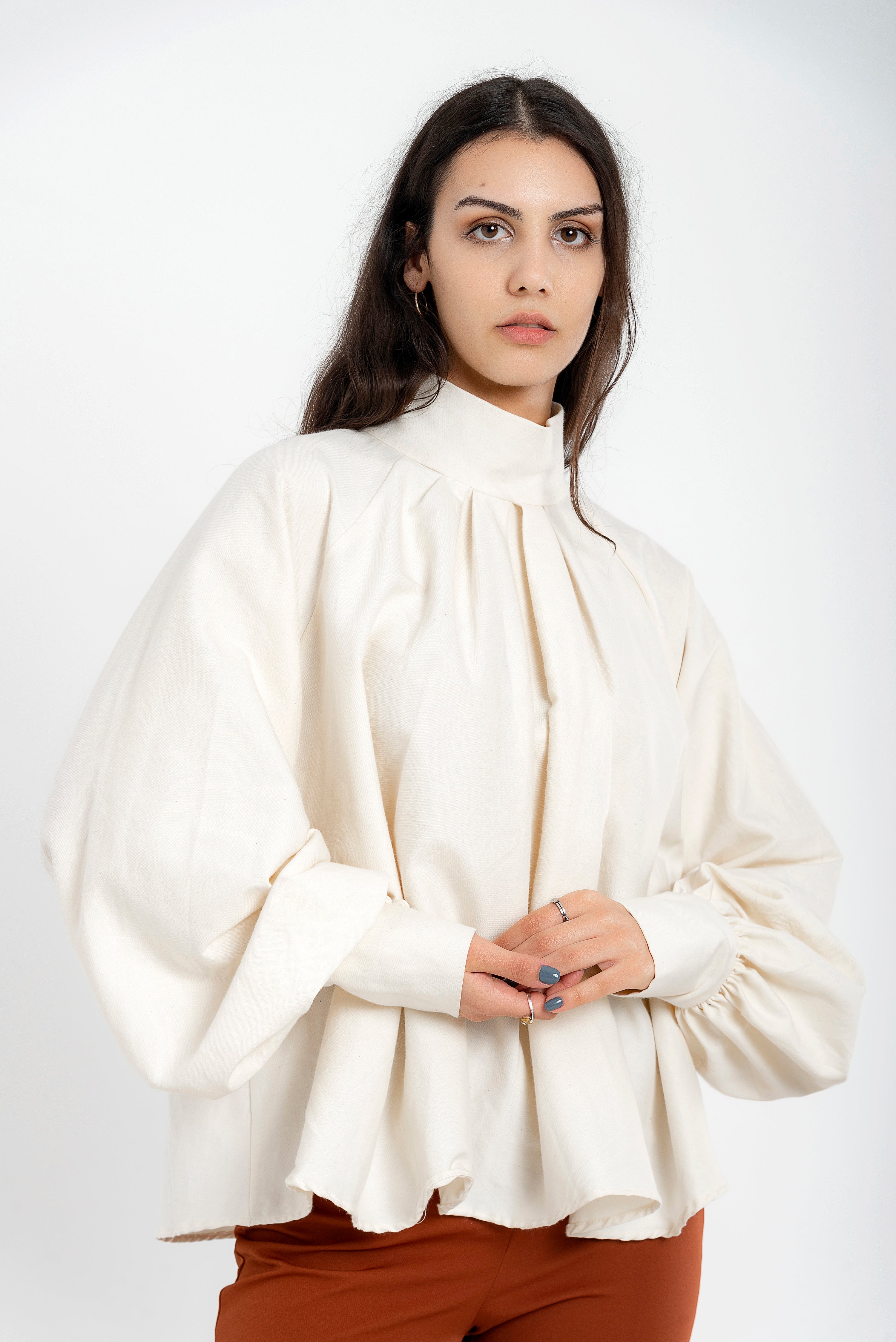 Winter white silk blouse top