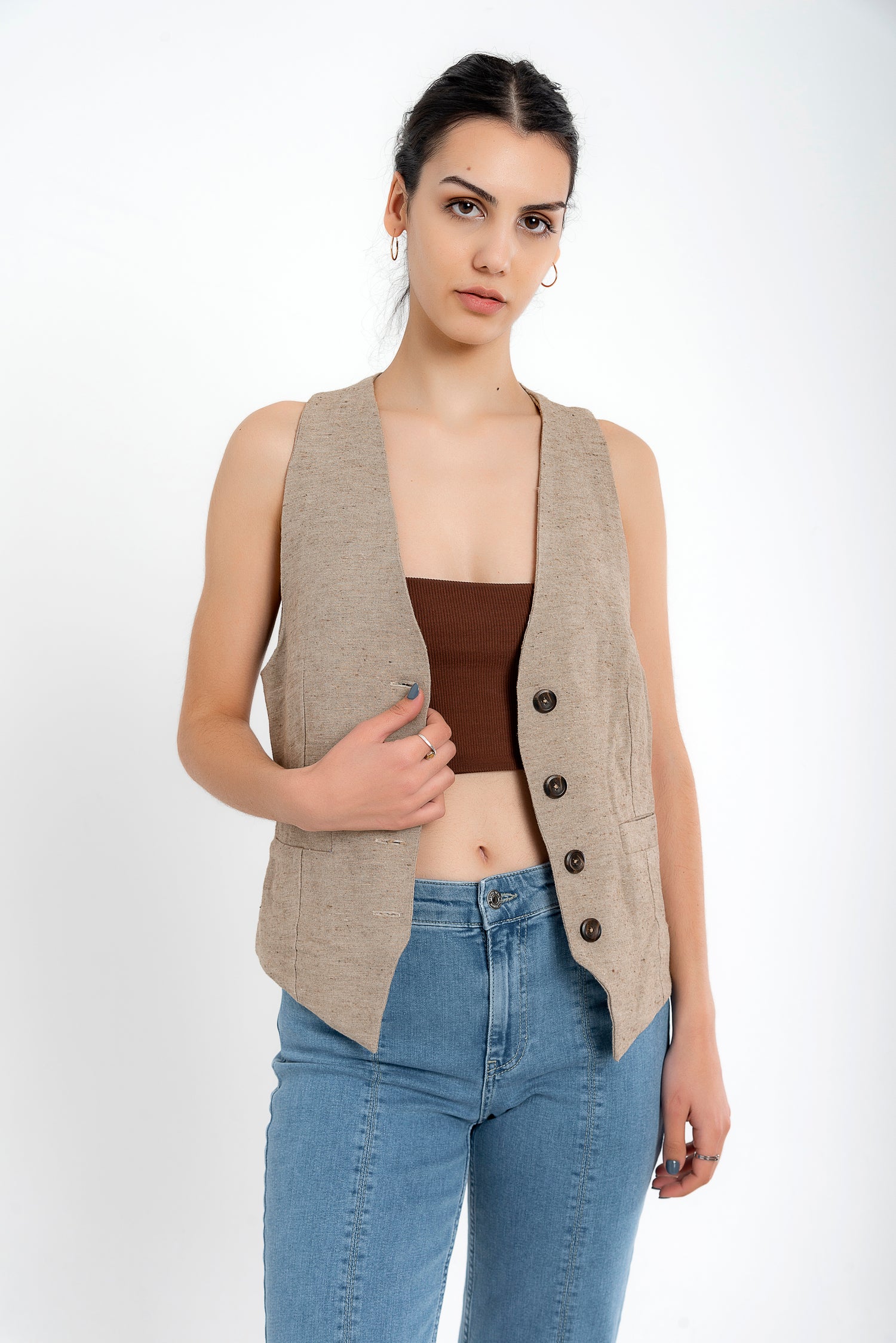 Mocha Silk & Wool Brown Waistcoat