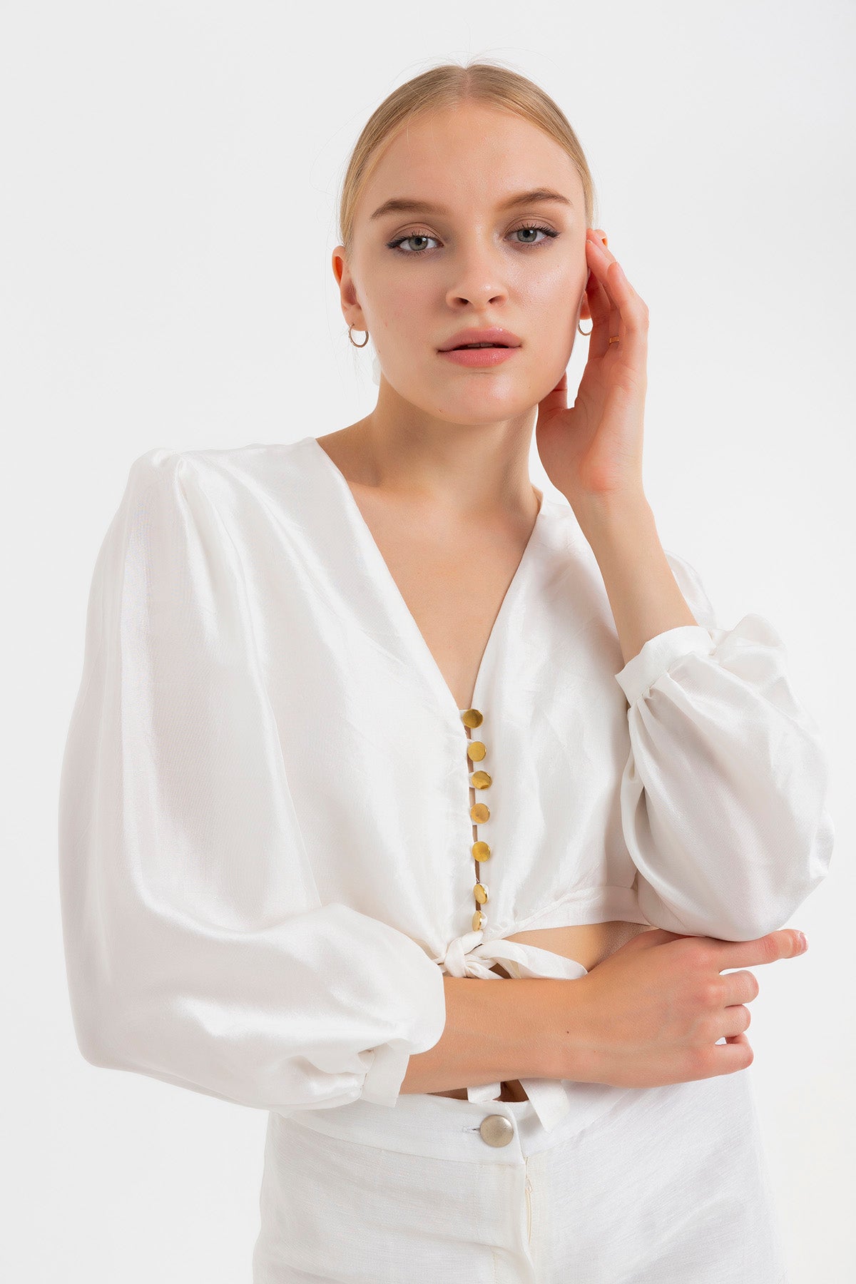 Gold Button Silk Blouse