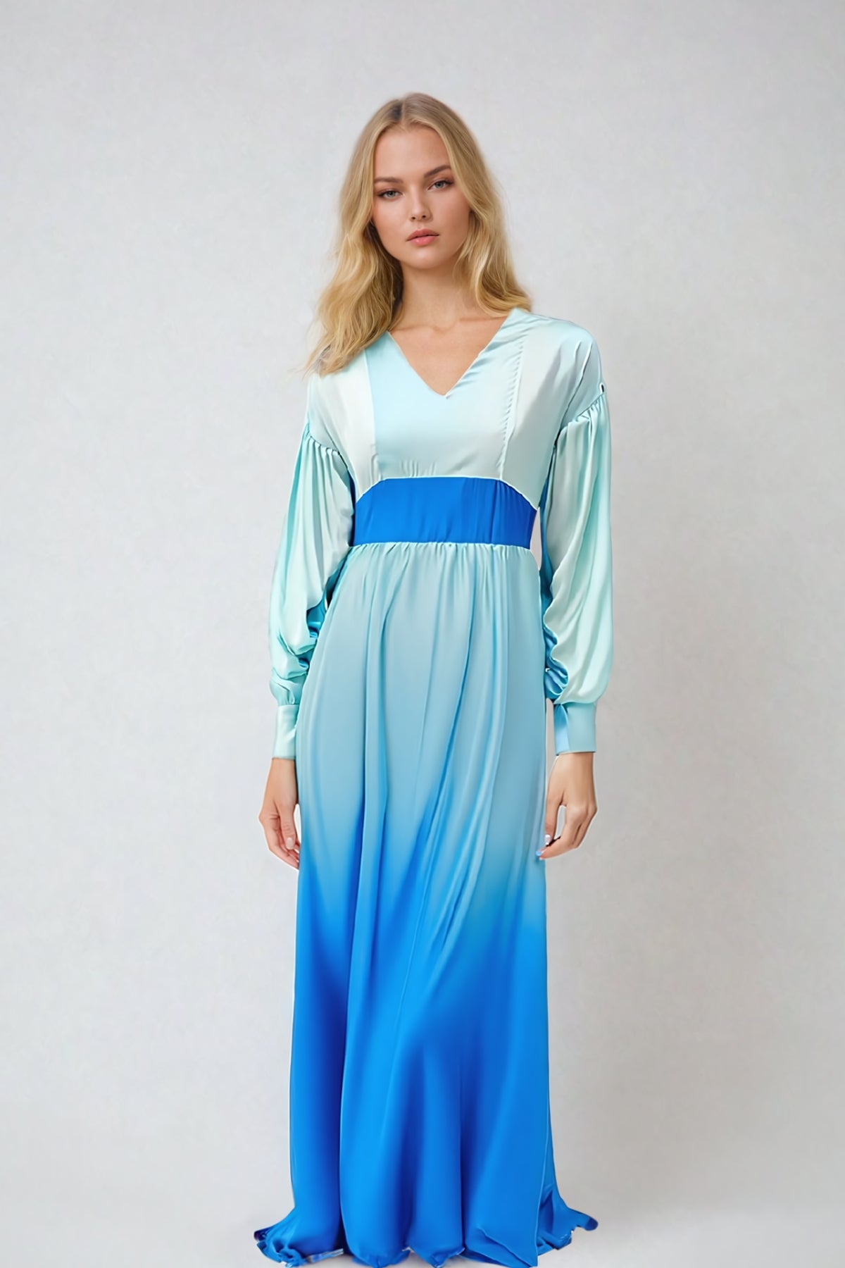 Azure Blue Maxi Satin Dress