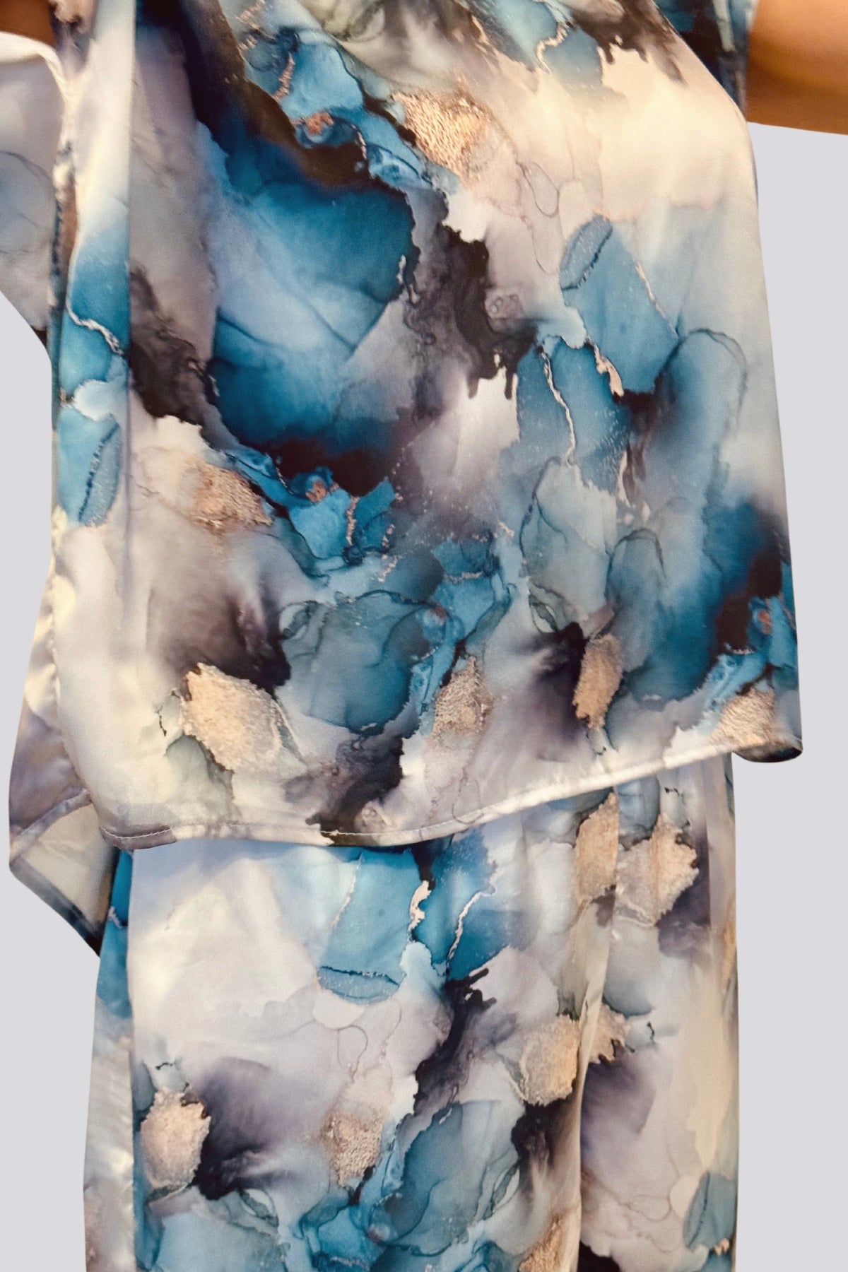 Golden Blue Floral Satin Blouse